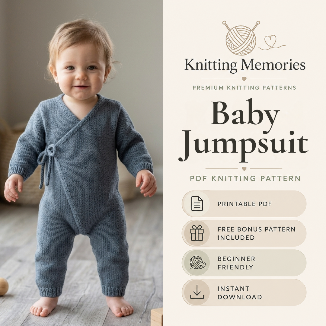 Baby Kimono Jumpsuit Knitting Pattern, Sizes 1M-18M