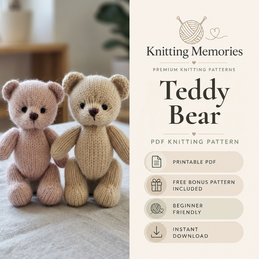 Teddy Bear Knitting Pattern, Instant Download PDF, Beginner Friendly