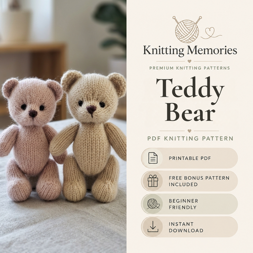 Teddy Bear Knitting Pattern, Instant Download PDF, Beginner Friendly