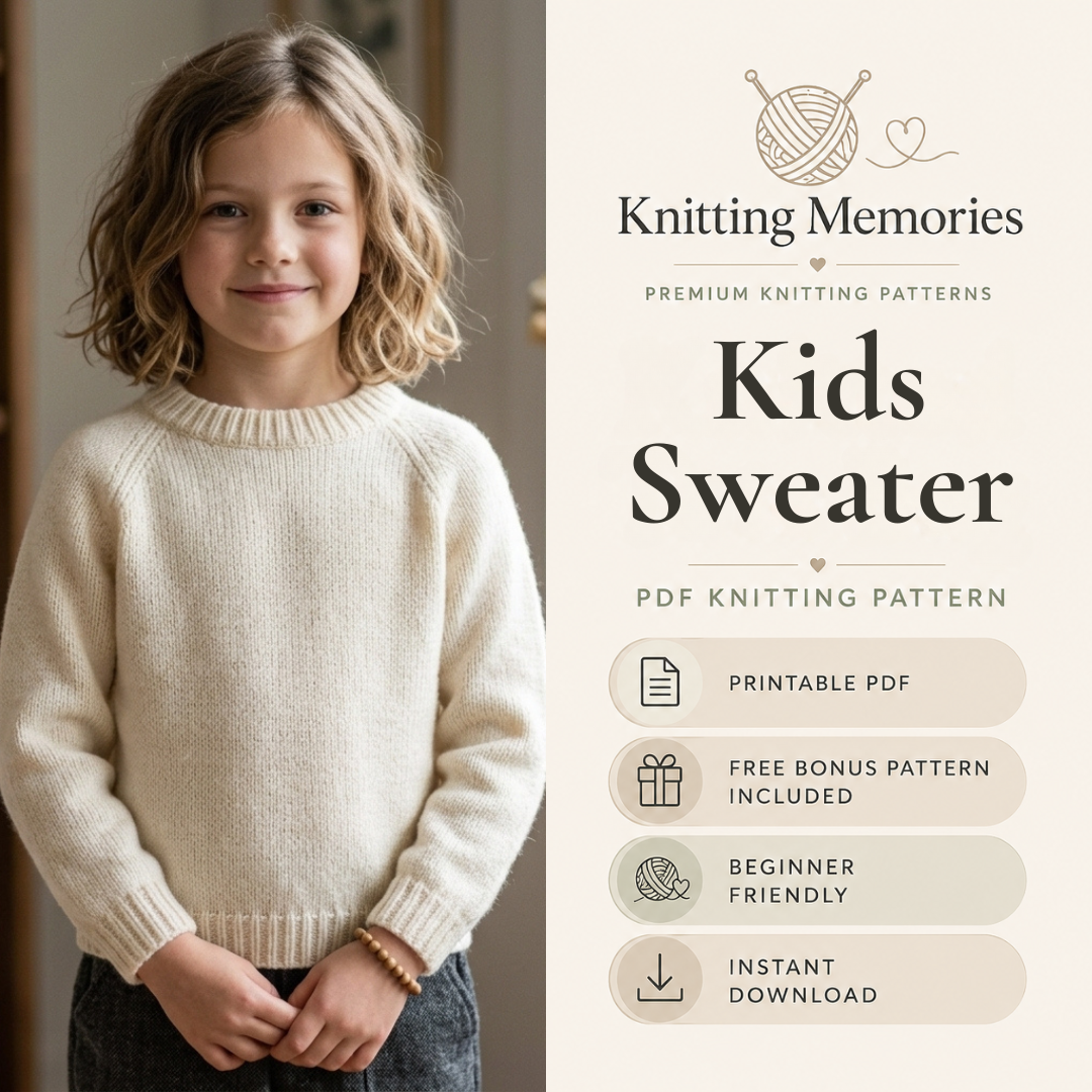 Kids Sweater Knitting Pattern, Minimalist Beginner Pullover PDF