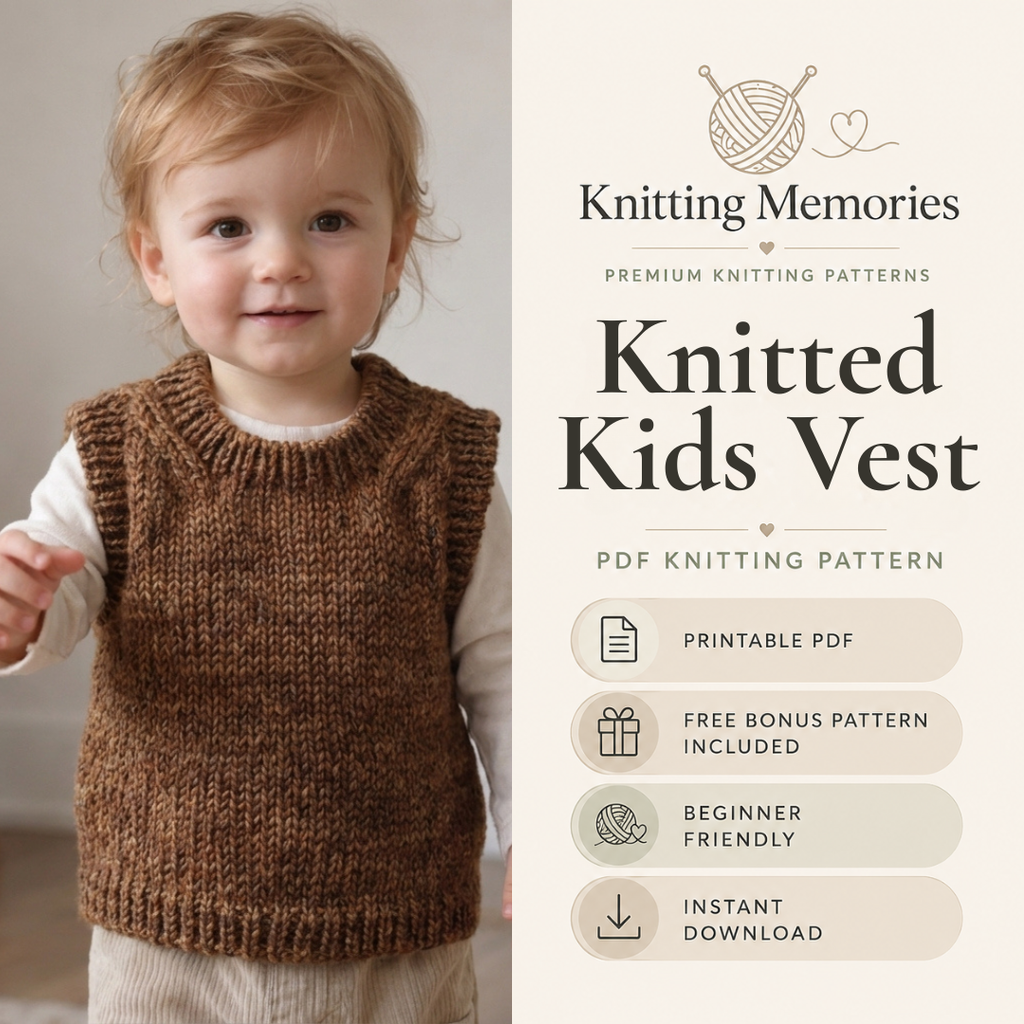Kids Vest Knitting Pattern, PDF Pattern for Ages 0 to 14