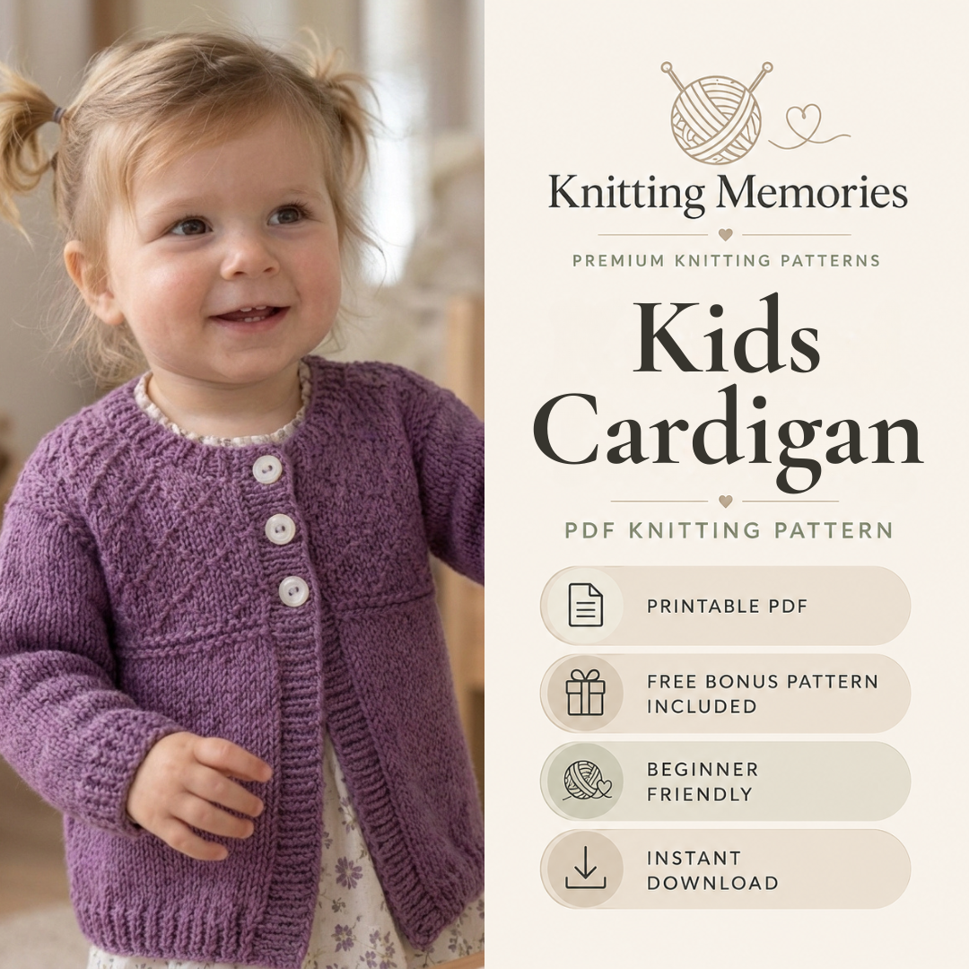 Kids Cardigan Knitting Pattern, Instant PDF for Sizes 6 Months to 7 Years