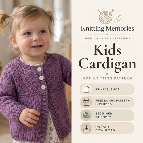 Kids Cardigan Knitting Pattern, Instant PDF for Sizes 6 Months to 7 Years