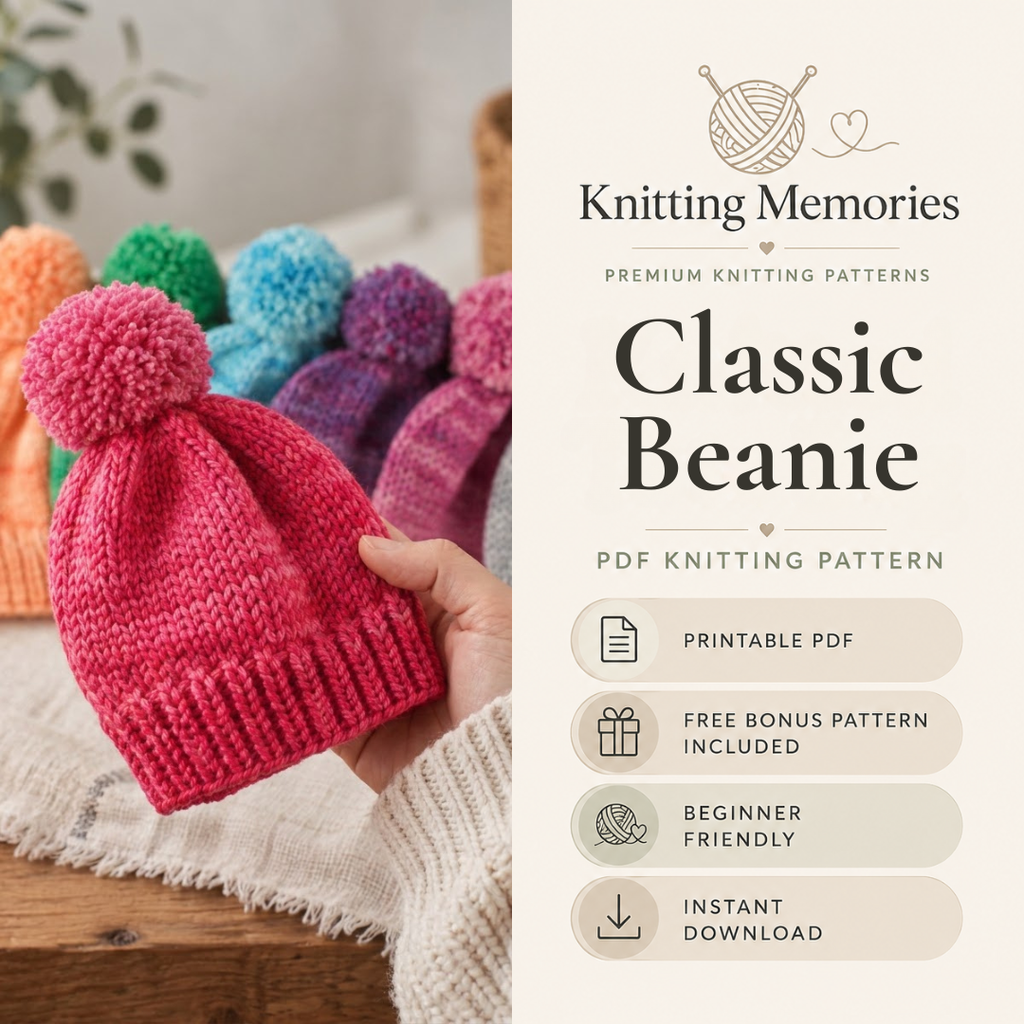 Classic Beanie Knitting Pattern, Easy Knit Hat in Five Sizes