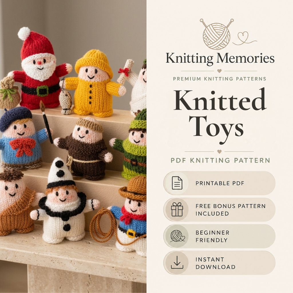 Knitted Toy Pattern Bundle, Vintage Dolls and Animals for Beginners