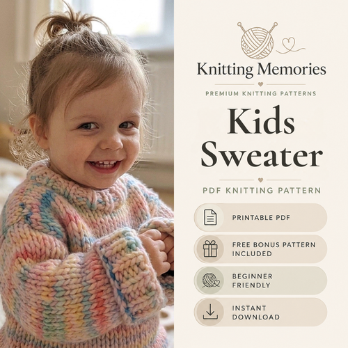 Kids Sweater Knitting Pattern, Super Chunky, Beginner Friendly, Instant Download