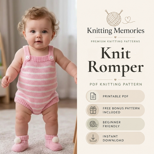 Baby Romper and Booties Knitting Pattern, Sizs 6 Months - 1 Year