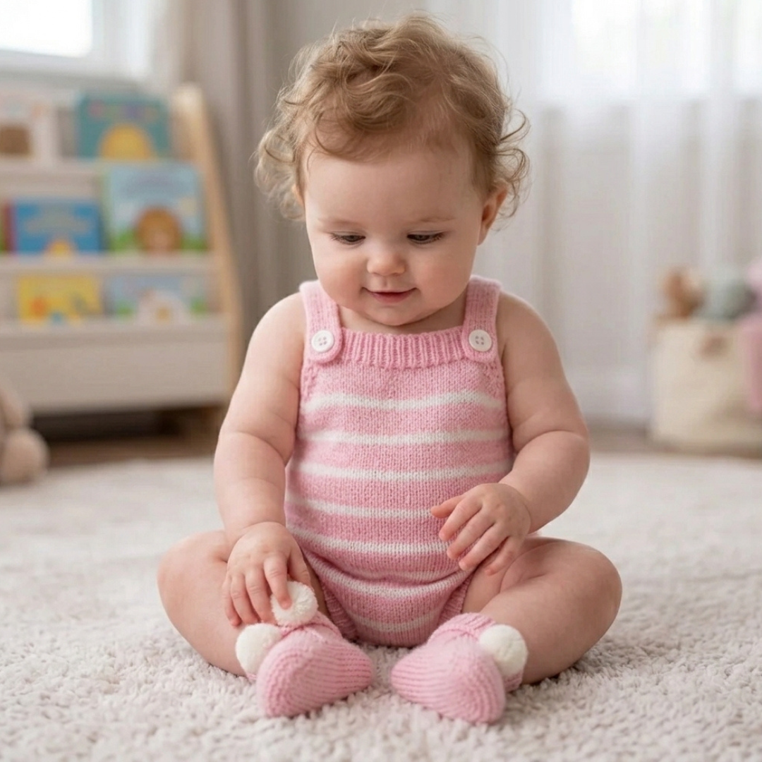 Baby Romper and Booties Knitting Pattern, Sizs 6 Months - 1 Year