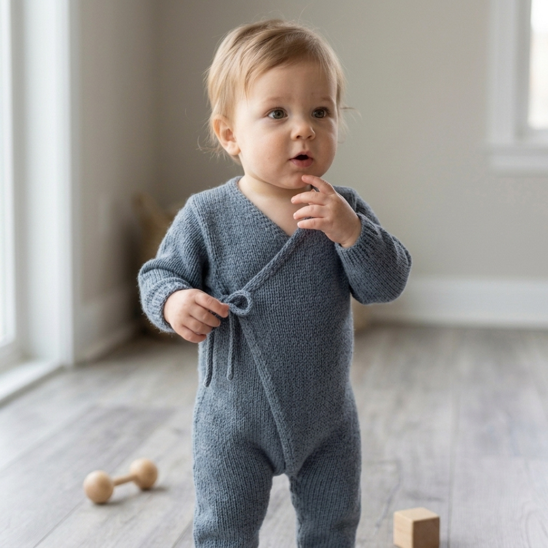 Baby Kimono Jumpsuit Knitting Pattern, Sizes 1M-18M