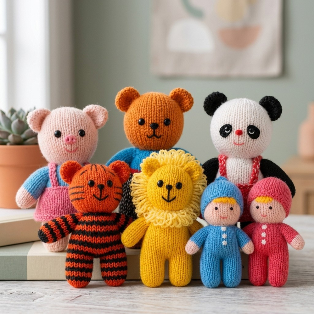Knitted Toy Pattern Bundle, Vintage Dolls and Animals for Beginners