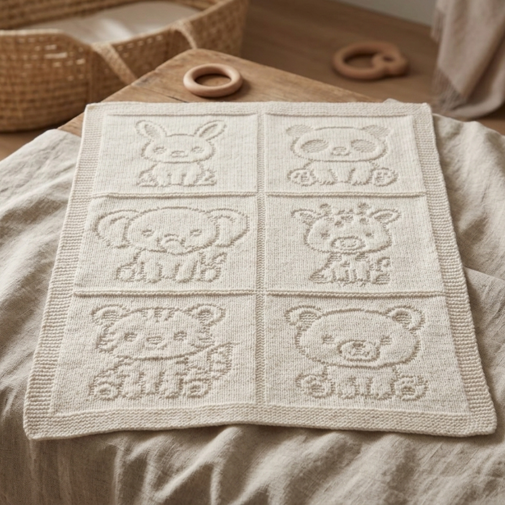 Kids Blanket Knitting Pattern, Cute Animals, Instant Download
